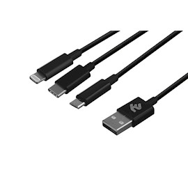 USB კაბელი 2E USB Cable 3 in 1 Micro / Lightning / Type-C 5V / 2.4A 1.2m / Black